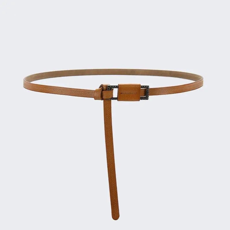 Thin brown leather belt with decorative buckle from Assorted Leather Belts collection