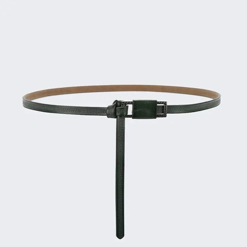 Dark Green Thin Leather Belt with Decorative Buckle from Assorted Leather Belts collection