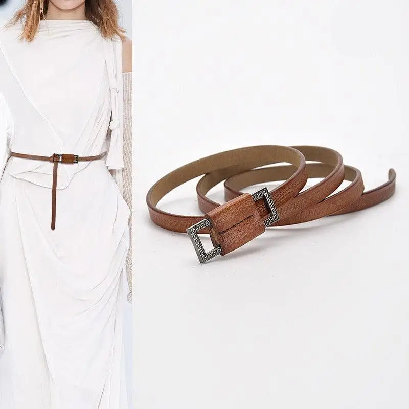 Brown leather belt with square buckle from Assorted Leather Belts with Decorative Buckles