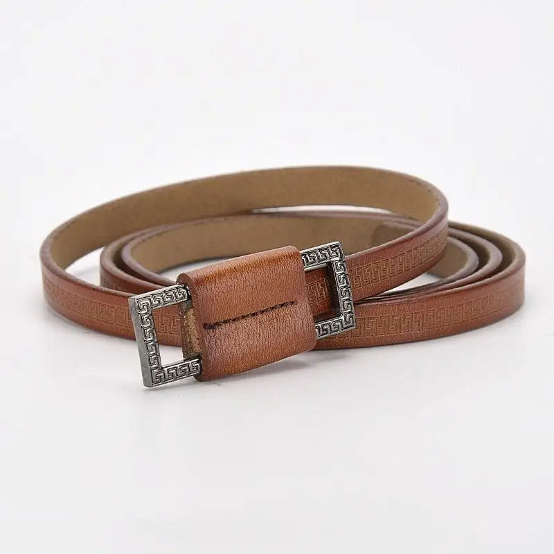 Brown leather belt with decorative patterned buckle from Assorted Leather Belts collection