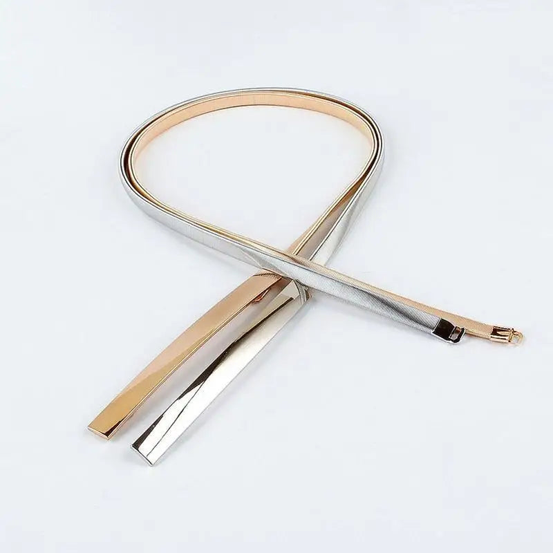 Two-toned metallic Dhoxia Slim Belt with gold-toned buckle for elegant fit