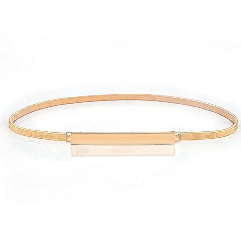 Gold-toned metal belt with rectangular buckle from Dhoxia Slim Belt collection