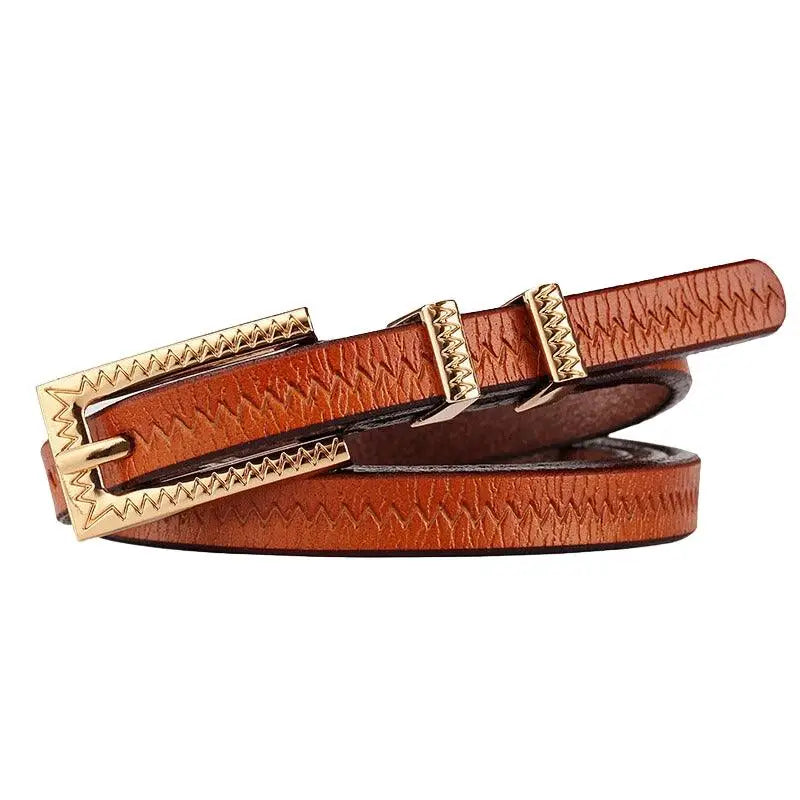 Brown leather belt with a gold buckle from Leather Belts with Gold Buckle in Brown and Red Options