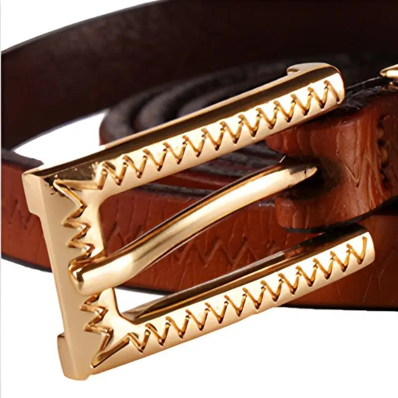 Brown leather belt with a gold buckle from Leather Belts with Gold Buckle in Brown and Red Options