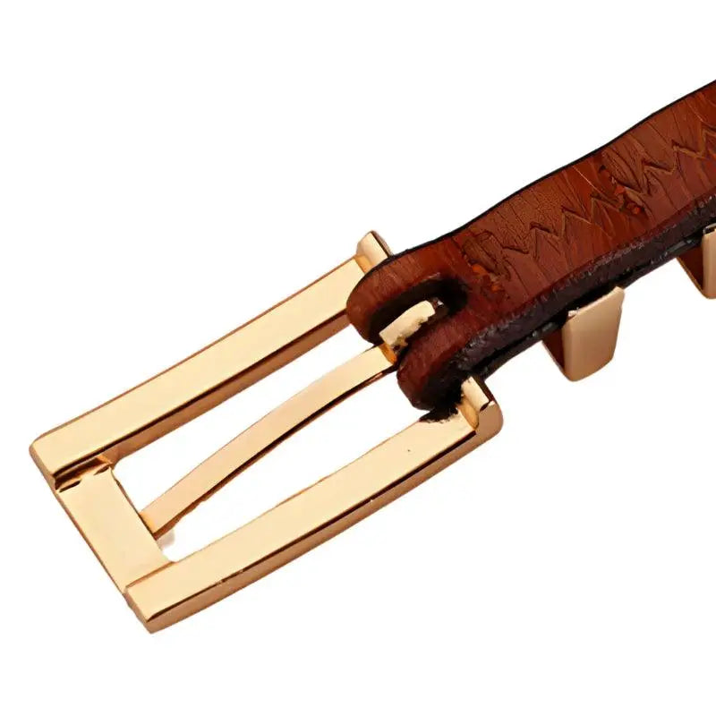 Brown leather belt with gold buckle displayed on the Leather Belts with Gold Buckle product page