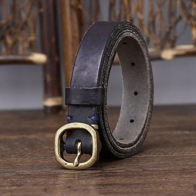 Rolled black leather belt with brass buckle from Assorted Green Leather Belts collection