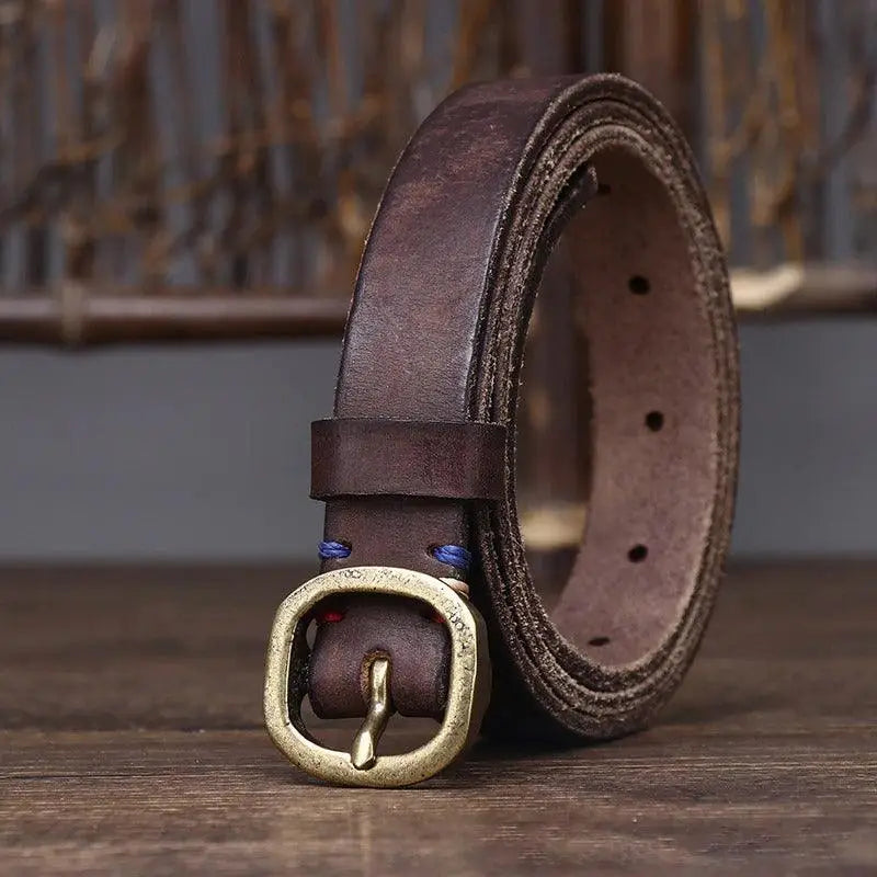 Brown leather belt with brass buckle from Assorted Green Leather Belts collection