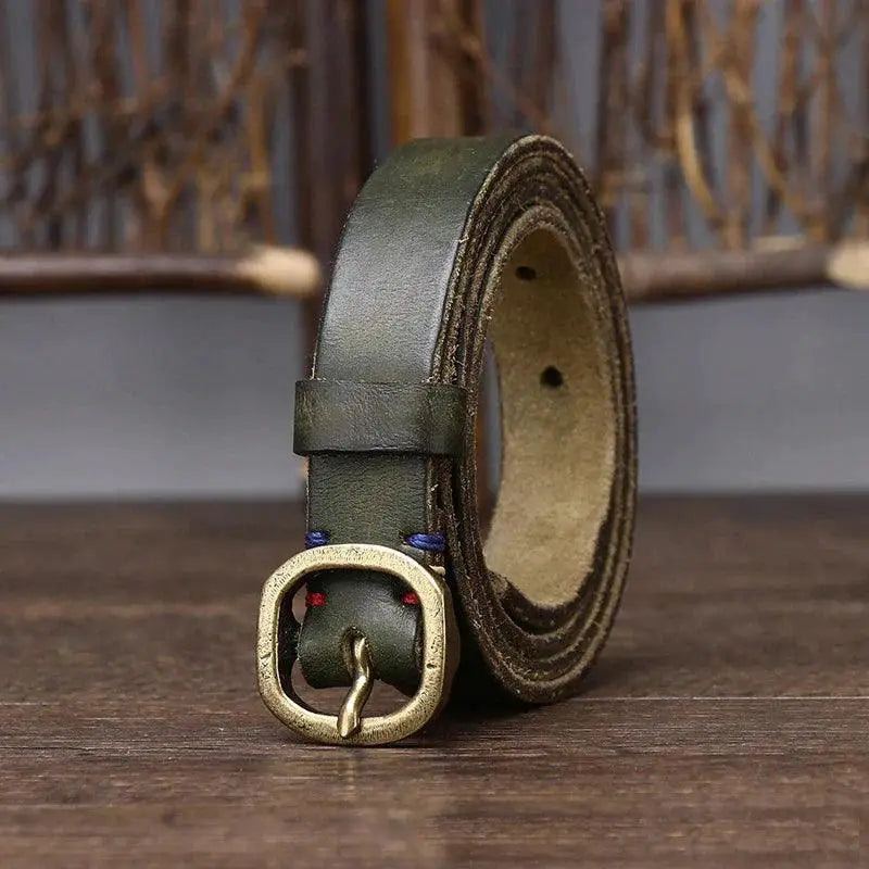 Rolled green leather belt with brass buckle from Assorted Green Leather Belts collection