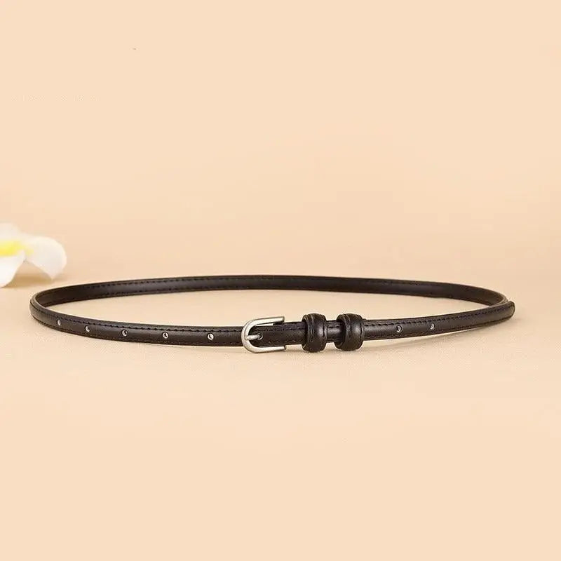 Thin black studded diopy leather belt with silver buckle options