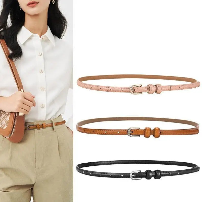 Three thin Diopy Leather Belts in Yellow and Pink with Silver Buckle Options