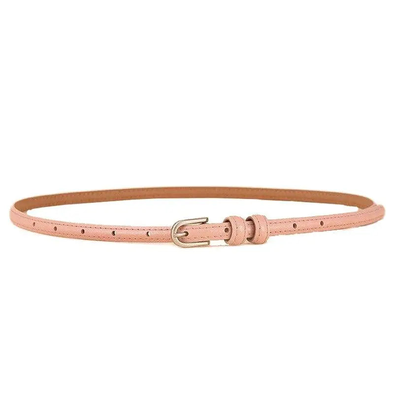 Thin pink Diopy leather belt with silver buckle featured in Diopy Leather Belts collection