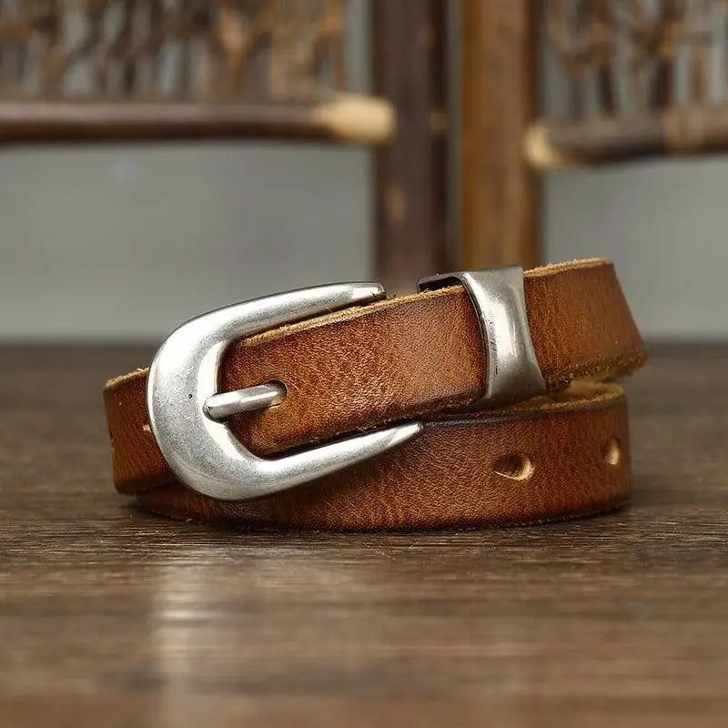 Genuine leather belt in brown with a silver buckle from Leather Belts Collection