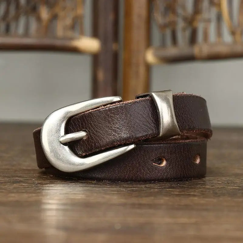 Genuine leather belt in brown with silver buckle for stylish accessories