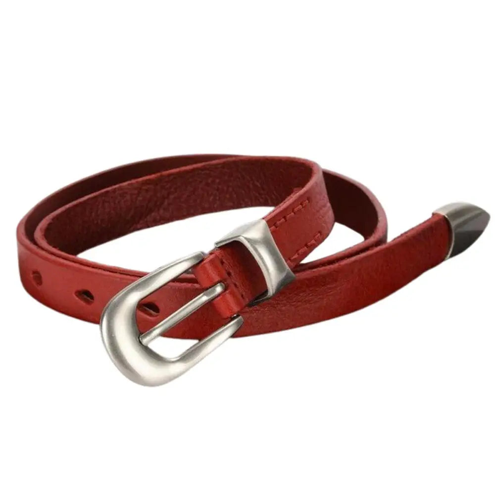 Red genuine leather belt with silver buckle from Genuine Leather Belts collection