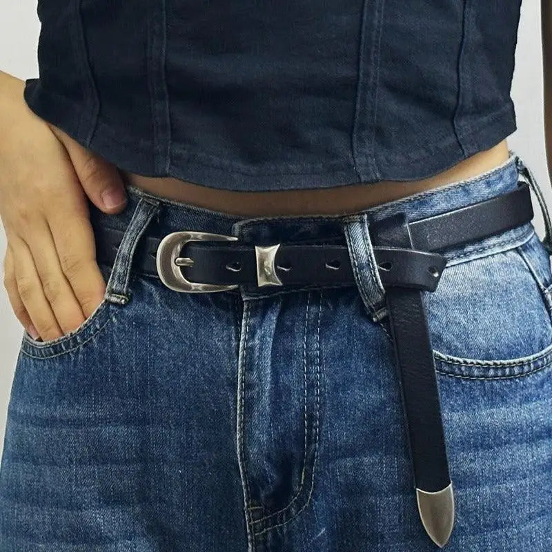 Black leather belt with silver buckle from Genuine Leather Belts collection