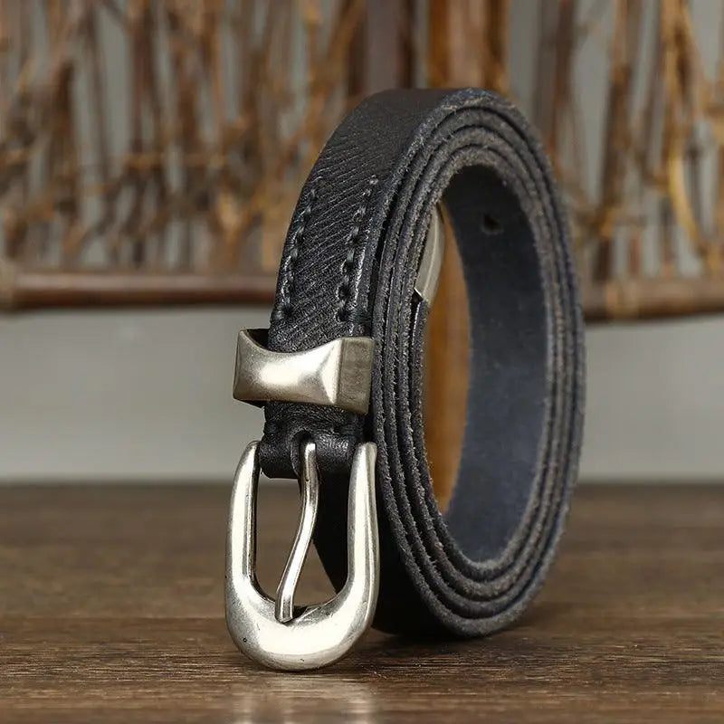 Rolled genuine leather belt with silver buckle from Genuine Leather Belts collection