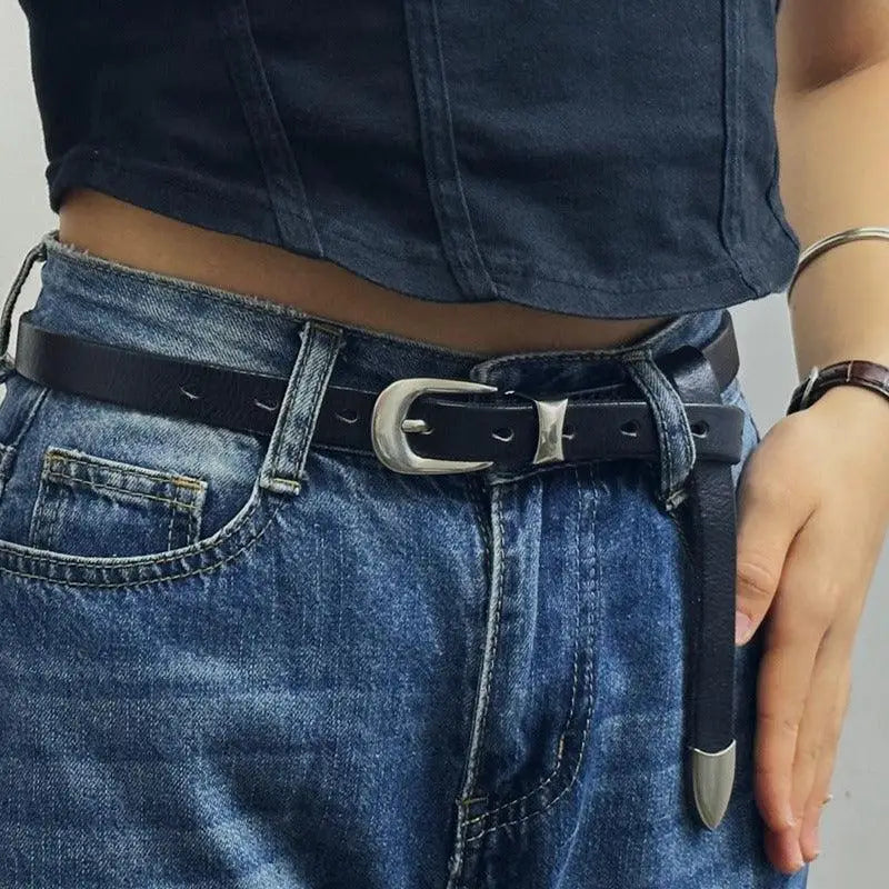 Genuine leather black belt with silver buckle and tip from Genuine Leather Belts collection