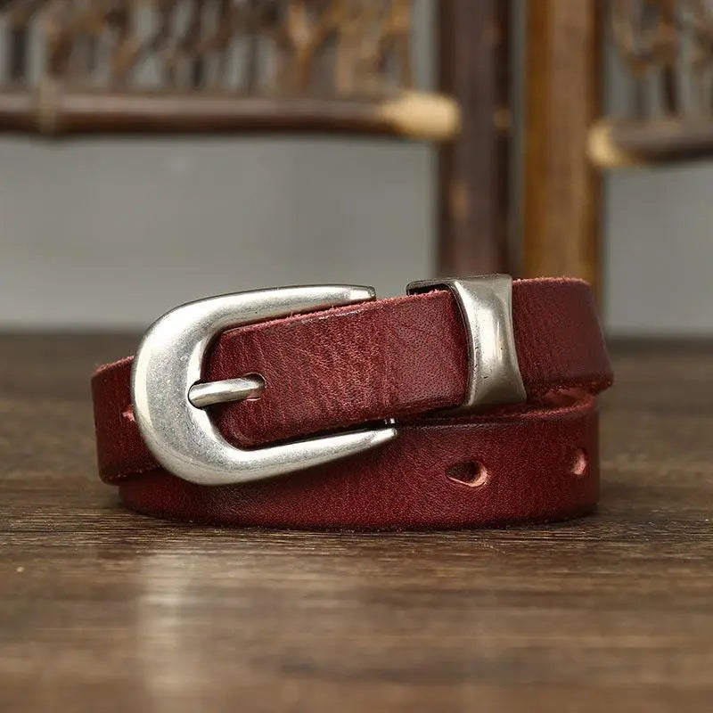 Maroon genuine leather belt with silver buckle from Genuine Leather Belts collection