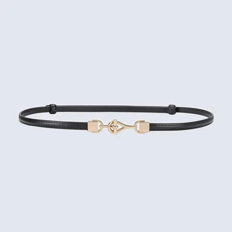 Shaqi Model Belt with thin black leather and decorative gold buckle product image