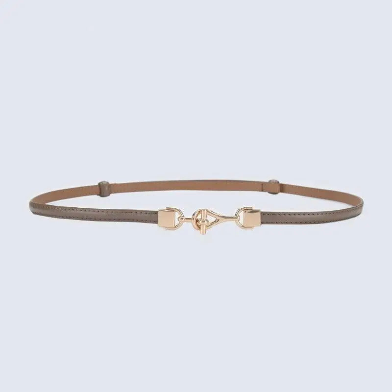Slim brown Shaqi Model Belt with decorative gold buckle for elegant style