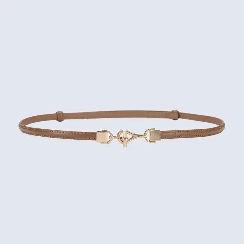 Thin brown Shaqi Model belt with decorative gold buckle perfect as a model belt