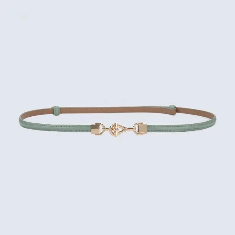 Mint green leather Shaqi Model Belt with decorative gold buckle for stylish accessories