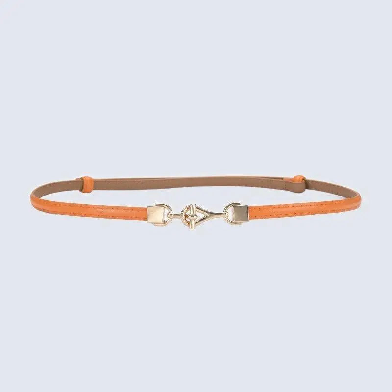 Orange leather Shaqi Model Belt with decorative gold buckle for stylish wear