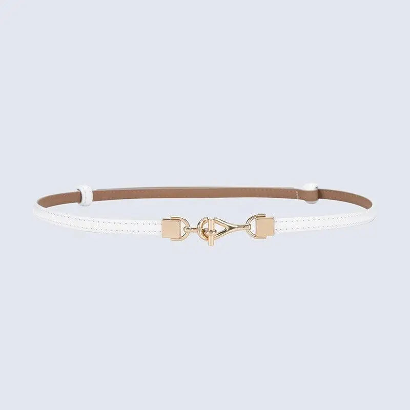 Shaqi Model Belt featuring white and brown leather with a decorative gold buckle