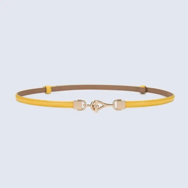 Yellow leather Shaqi Model Belt with decorative gold buckle, stylish model belt accessory