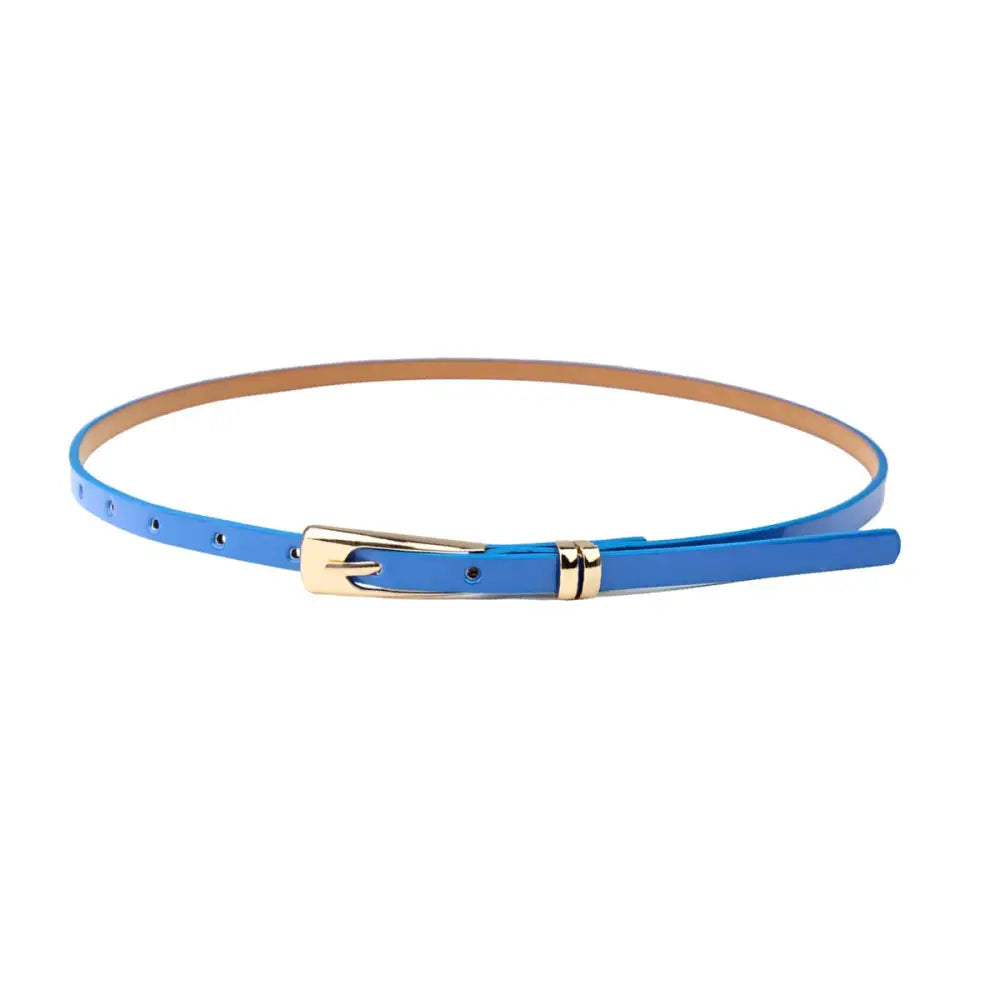 Blue leather belt with gold buckle featuring a phoenix design for Floral Dress with Phoenix Belt