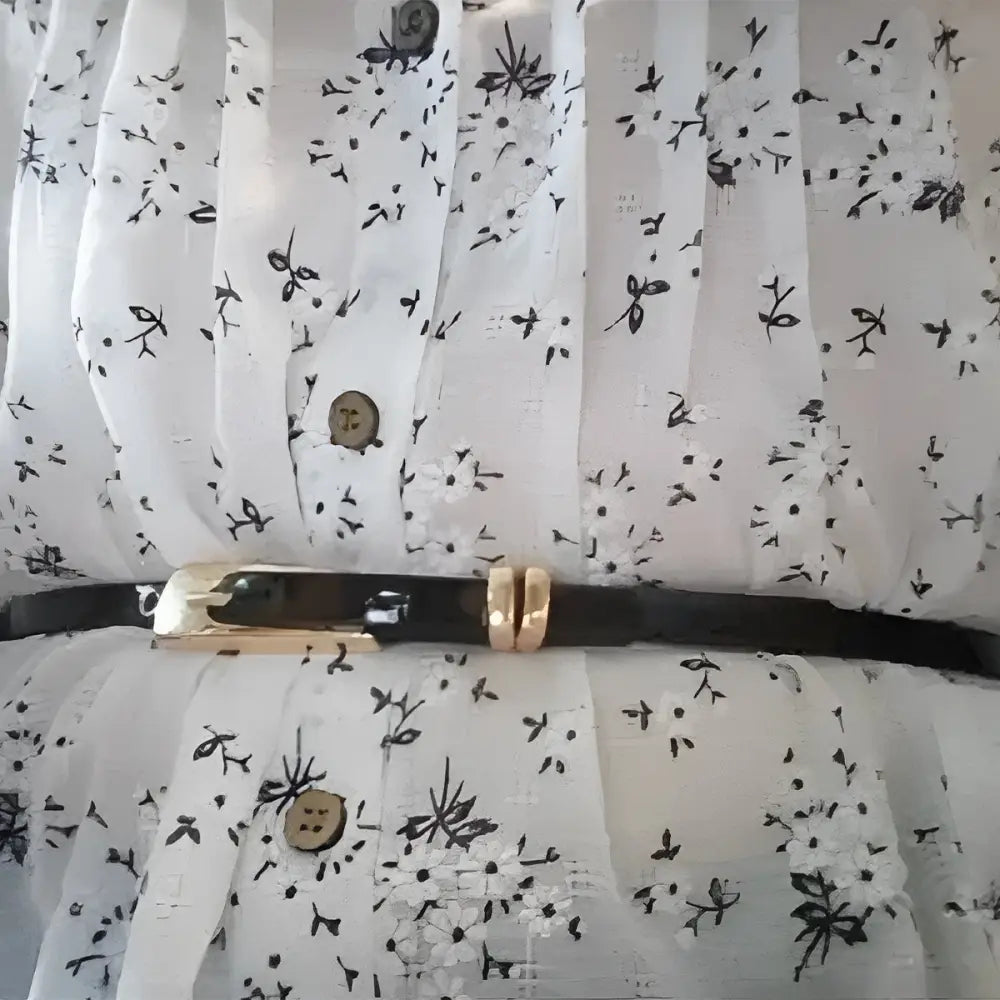 Floral dress with Phoenix belt and leopard print skinny belt for stylish elegance