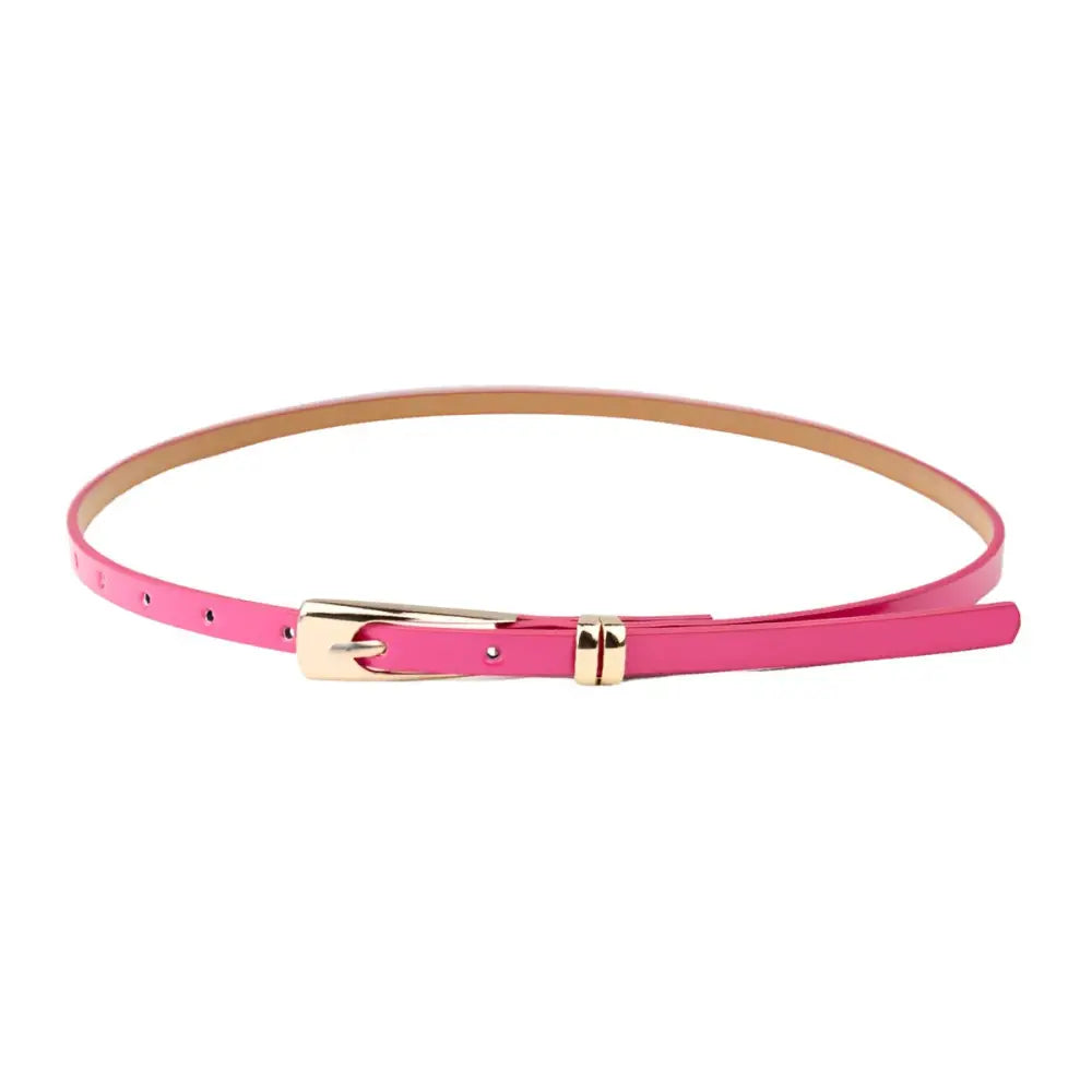 Pink patent leather belt with gold buckle featuring a phoenix design for Floral Dress