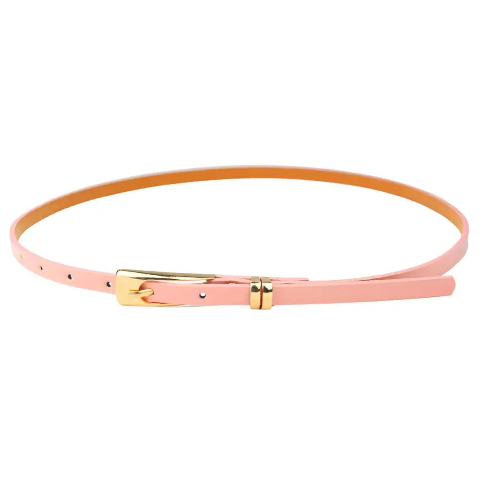 Pink leather belt with gold buckle from Floral Dress with Phoenix Belt and Leopard Print Skinny Belt