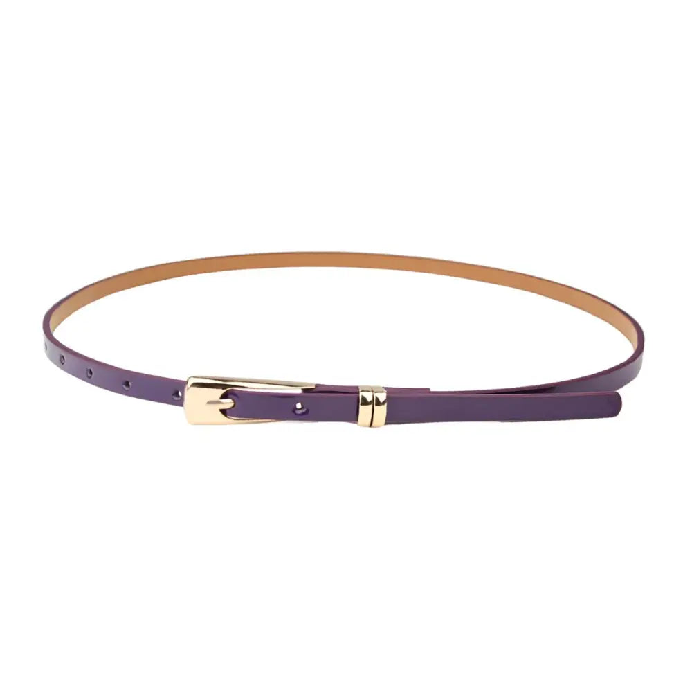 Purple leather belt with gold buckle from Floral Dress with Phoenix Belt and Leopard Print Skinny Belt