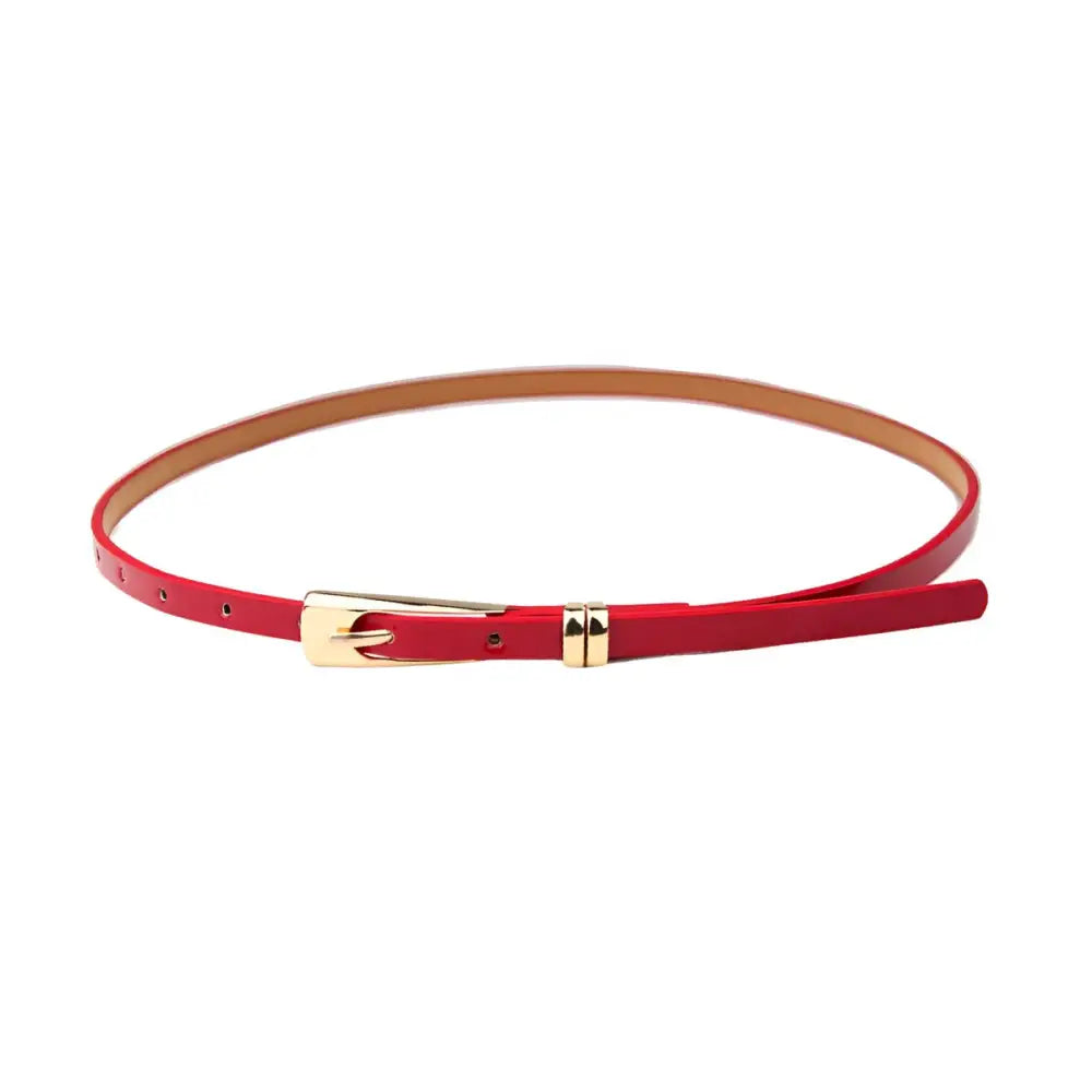 Red leather belt with gold buckle featuring a Phoenix Belt design for Floral Dress