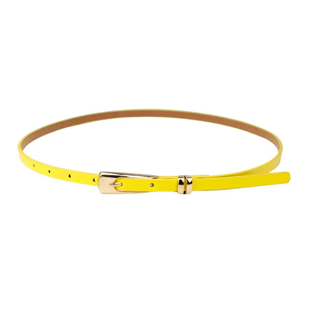 Yellow leather belt with gold buckle, featuring a Phoenix Belt design, for stylish outfits