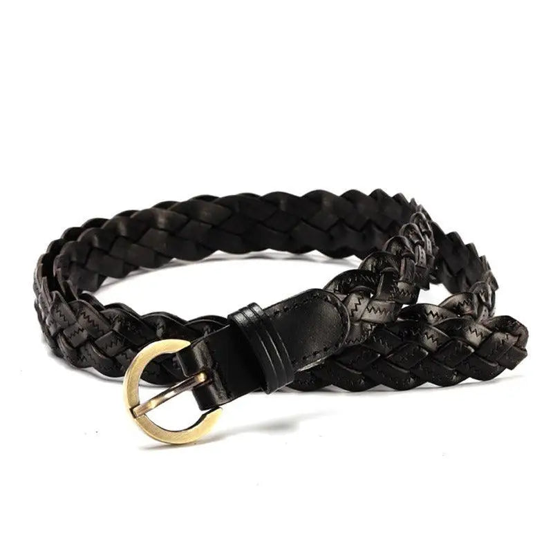 Braided black leather belt with gold buckle from Braided Burgundy and Brown Leather Belts for Denim Shorts