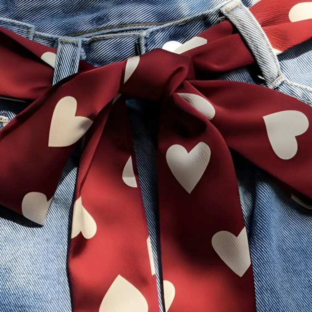 Burgundy scarf with white hearts pattern, stylish accessory for women