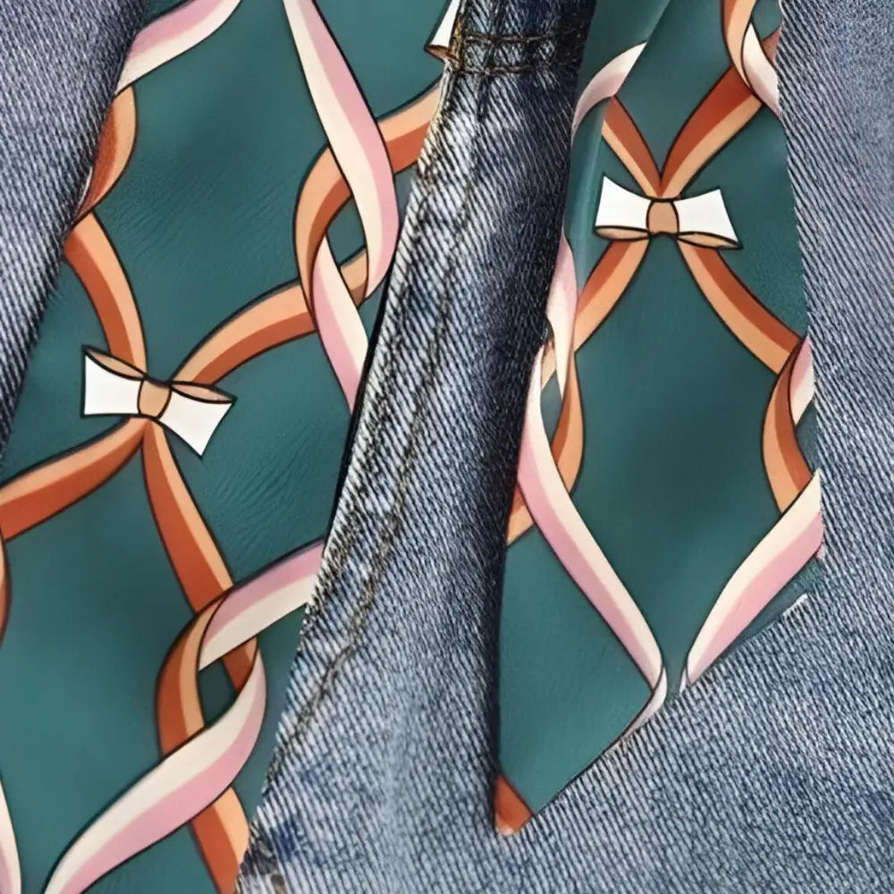 Green patterned scarf with Solano ribbon pattern, perfect as a stylish scarf belt