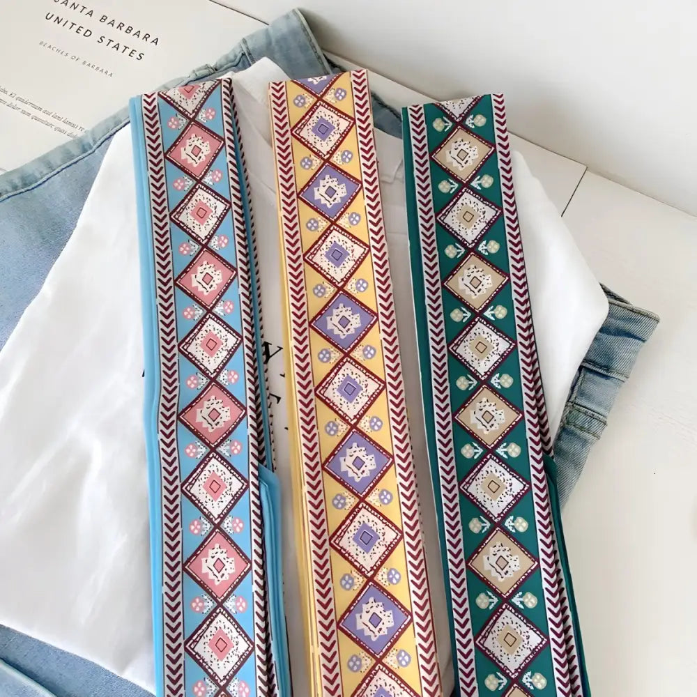 Three patterned fabric ribbons for borra scarf belt and scarf belt accessories