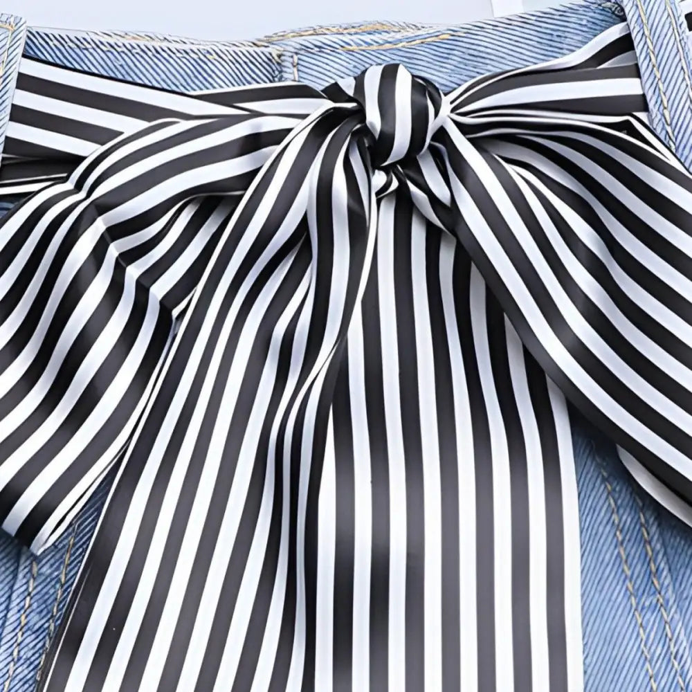 Black and White Striped Bow accessory with Capano Scarf Belt for stylish look