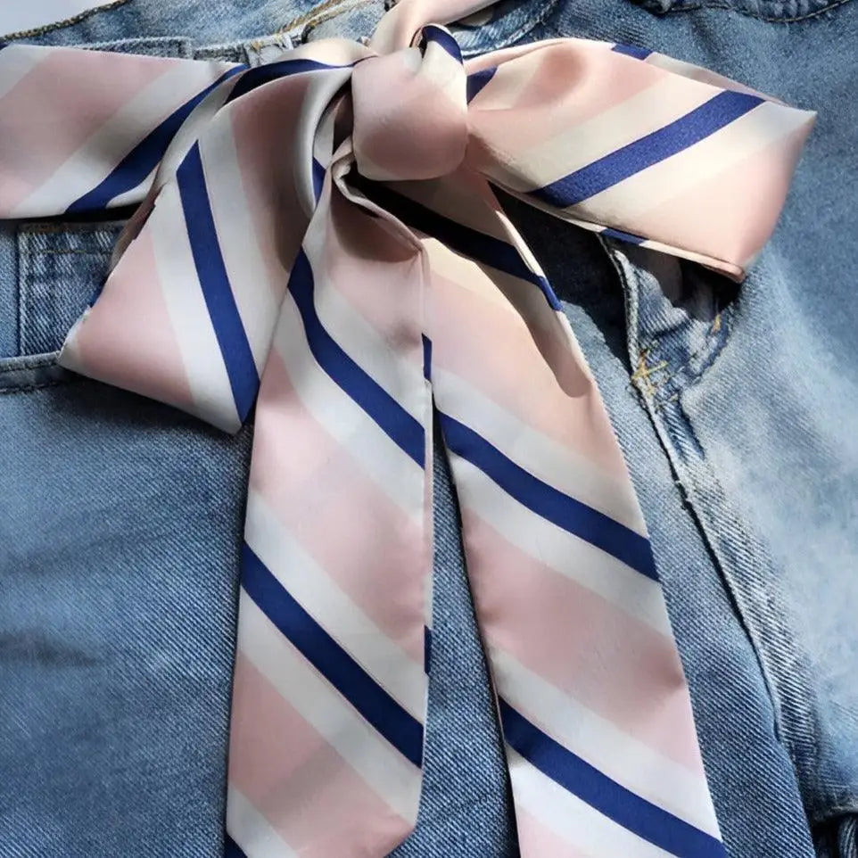 Striped pink, white, and blue scarf belt for Denim Shorts fashion accessory