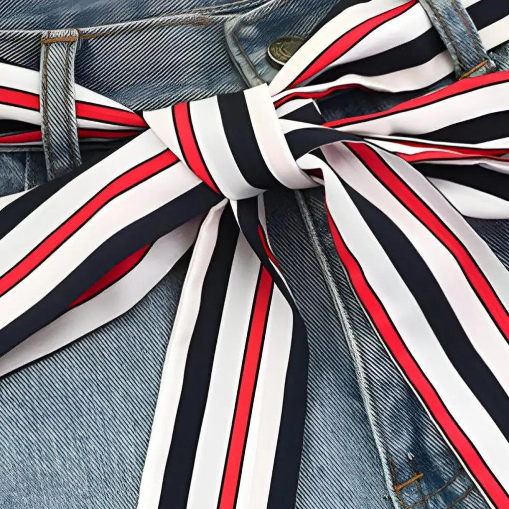 Santo Scarf Belt with Striped Ribbon on Denim Jeans for Stylish Accessory