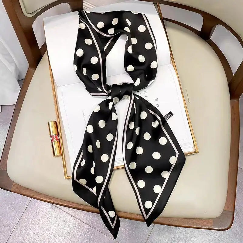 Black and white polka-dotted silk scarf-belt featured in White Shorts with Polka Dotted Silk Scarf Belt