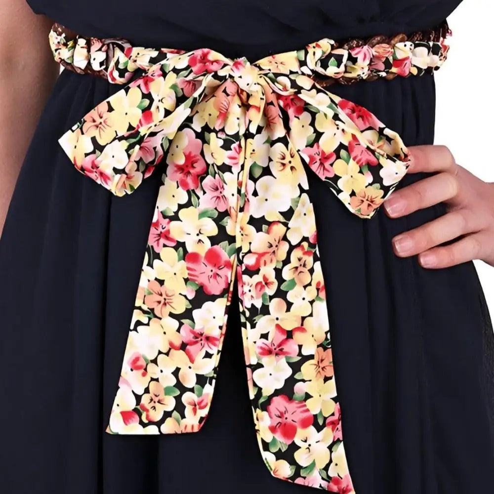 Floral-patterned silk scarf belt for elegant dress styling from Navy Floral Silk Scarf Belt