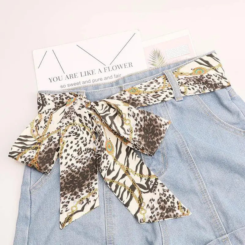 Denim skirt with Sanne Silk Scarf Belt showcasing a stylish look