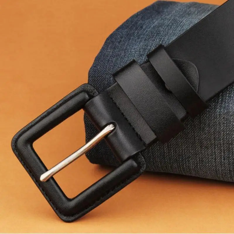 Black leather belt with square buckle from Leather Belts with Square Buckle in Brown and Maroon Colors