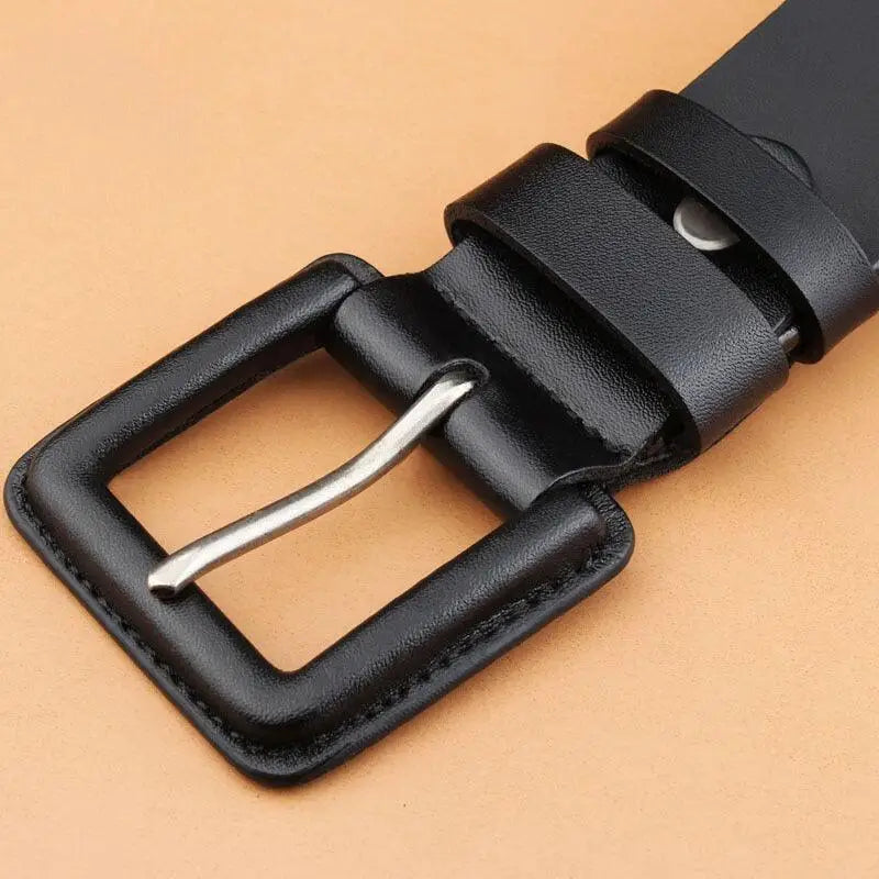 Black leather belt with silver buckle from Leather Belts with Square Buckle collection