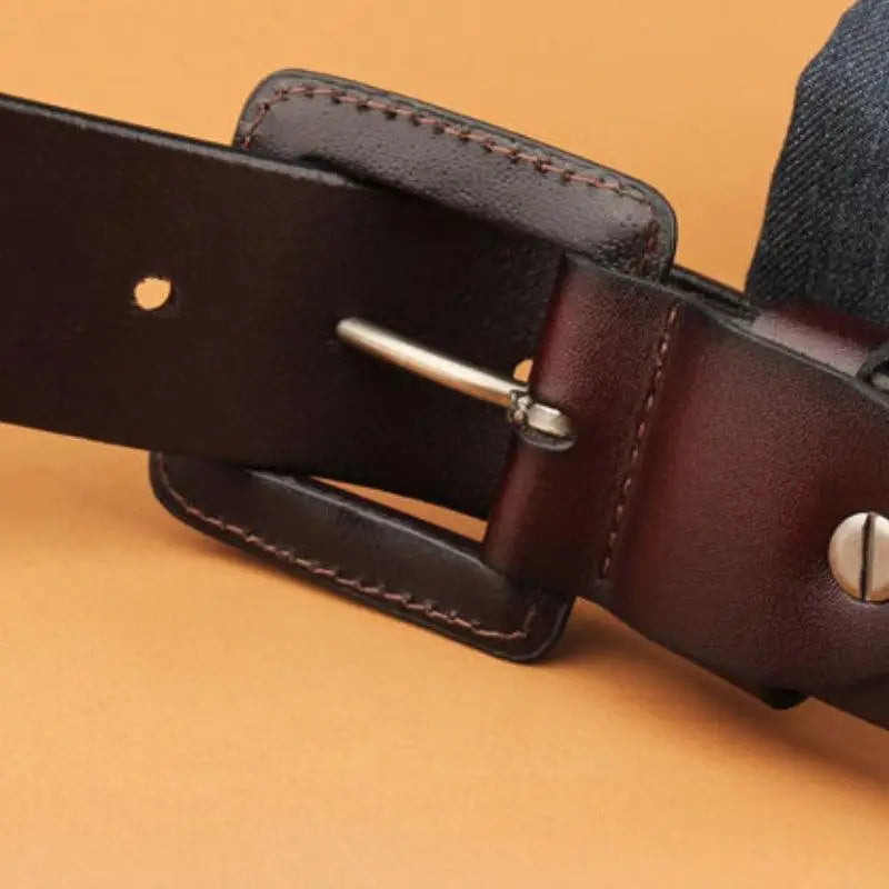 Brown leather belt with a silver buckle from Leather Belts with Square Buckle collection