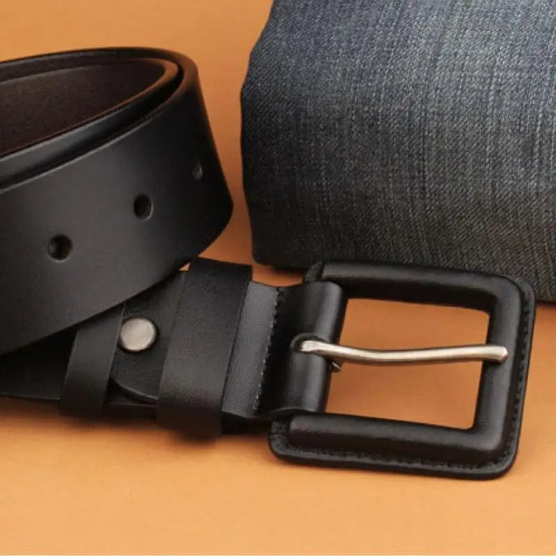 Black leather belt with silver buckle from Leather Belts with Square Buckle collection